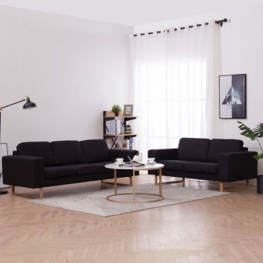 vidaXL Σετ Σαλονιού 2 τεμ. Μαύρο Υφασμάτινο 156x82x75cm  Διθέσιος Τριθέσιος