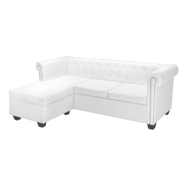 vidaXL Καναπές Γωνιακός Chesterfield Λευκός από Συνθετικό Δέρμα 200x140x73cm 1 τεμ.