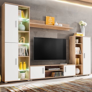 vidaXL Σύνθετο Τηλεόρασης σε Χρώμα Sonoma Δρυς/Λευκό με Φωτισμό LED 260x30x180cm
