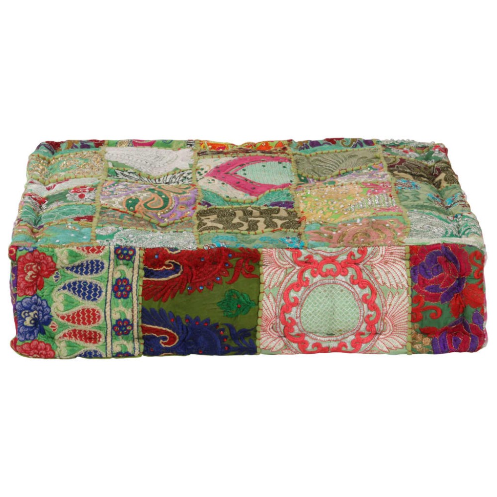 vidaXL Πουφ Patchwork Τετράγωνο Χειροπ. Πράσινο 50x50x12cm Βαμβάκι 1 τεμ.