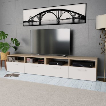 vidaXL Έπιπλα Τηλεόρασης 2 τεμ. Δρυς / Λευκό 95x35x36cm Επεξ. Ξύλο
