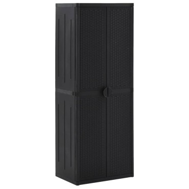 vidaXL Ντουλάπι Αποθήκευσης Κήπου Μαύρο 65x45x172cm από Ρατάν PP 1 τεμ.
