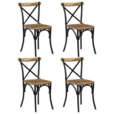 vidaXL Καρέκλες με Χιαστί Πλάτη 4 τεμ. Μαύρες από Μασίφ Ξύλο Μάνγκο 51x52x84cm