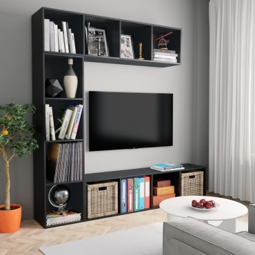 vidaXL Έπιπλο TV / Βιβλιοθήκη Σετ 3 τεμ. Μαύρο 180x30x180cm