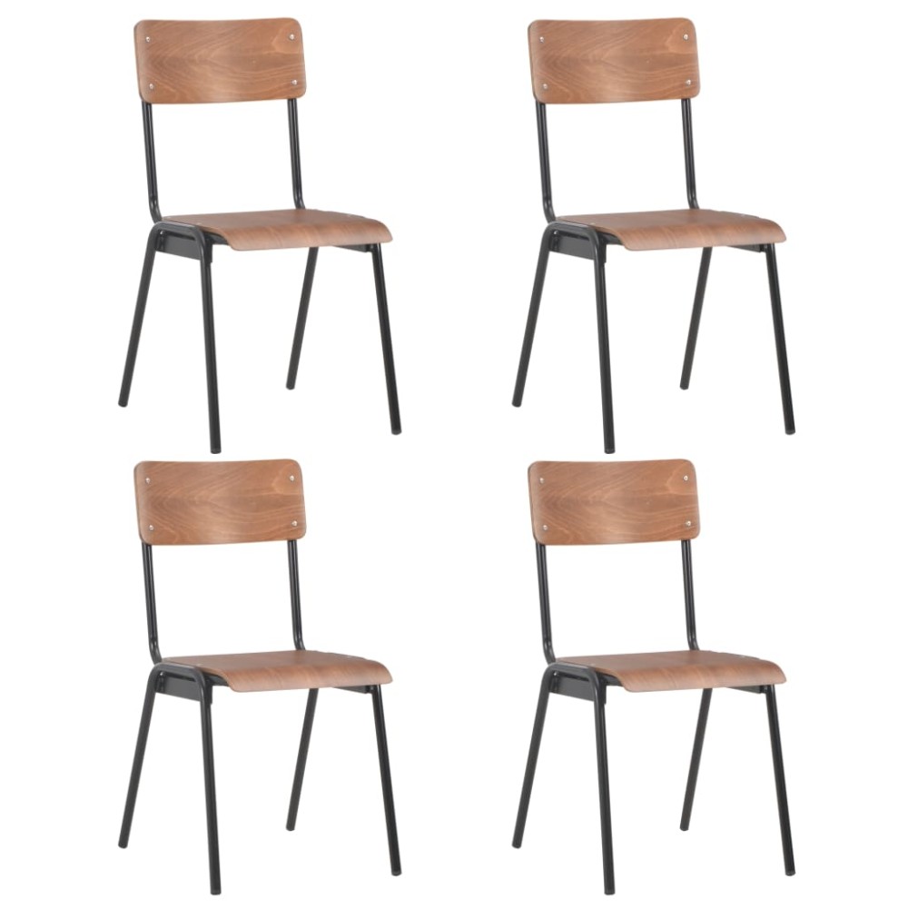 vidaXL Καρέκλες Τραπεζαρίας 4 τεμ. Καφέ από Μασίφ Κόντρα Πλακέ/Ατσάλι 41,5x54x85,5cm