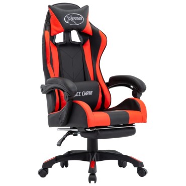 vidaXL Καρέκλα Racing με Υποπόδιο Κόκκινη/Μαύρη από Συνθετικό Δέρμα 64x65x(111,5-119)cm 1 τεμ.