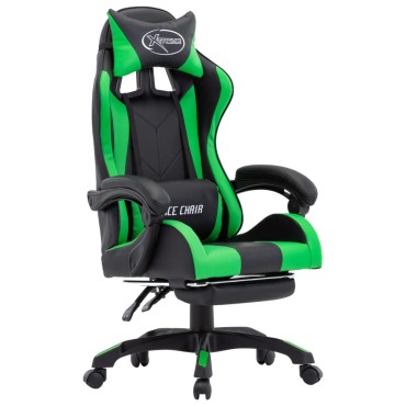 vidaXL Καρέκλα Racing με Υποπόδιο Πράσινη/Μαύρη από Συνθετικό Δέρμα 64x65x(111,5-119)cm 1 τεμ.