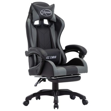 vidaXL Καρέκλα Racing με Υποπόδιο Γκρι/Μαύρη από Συνθετικό Δέρμα 64x65x(111,5-119)cm 1 τεμ.