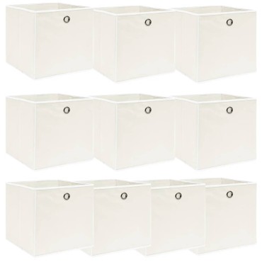 vidaXL Κουτιά Αποθήκευσης 10 τεμ. Λευκά 32 x 32 x 32 εκ. Υφασμάτινα