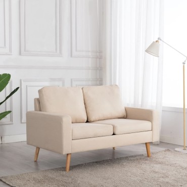 vidaXL Καναπές Διθέσιος Κρεμ Υφασμάτινος 130x76x82,5cm 1 τεμ.