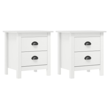 vidaXL Κομοδίνα Hill 2 τεμ. Λευκά 46x35x49,5cm από Μασίφ Ξύλο Πεύκου