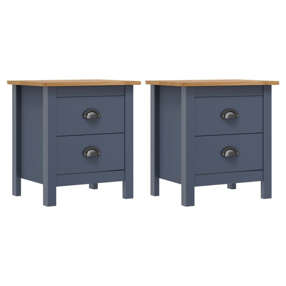 vidaXL Κομοδίνα Hill 2 τεμ. Γκρι 46x35x49,5cm από Μασίφ Ξύλο Πεύκου