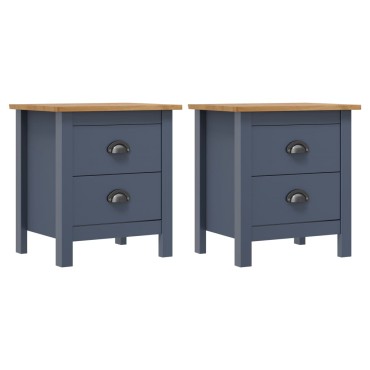 vidaXL Κομοδίνα Hill 2 τεμ. Γκρι 46x35x49,5cm από Μασίφ Ξύλο Πεύκου