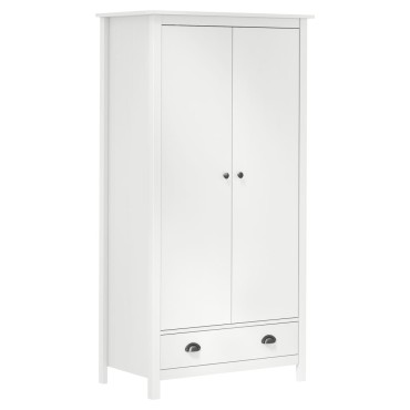 vidaXL Ντουλάπα Hill Δίφυλλη Λευκή 89x50x170cm Μασίφ Ξύλο Πεύκου 1 τεμ.