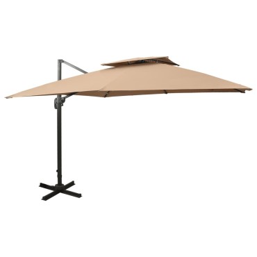 vidaXL Ομπρέλα Κρεμαστή Κήπου με Διπλή Οροφή Taupe 300 x 300 εκ.
