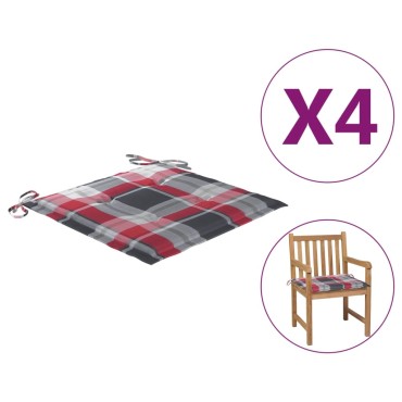 vidaXL Μαξιλάρια Καρέκλας 4 τεμ Κόκκινο Καρό 50x50x3cm Ύφασμα Oxford