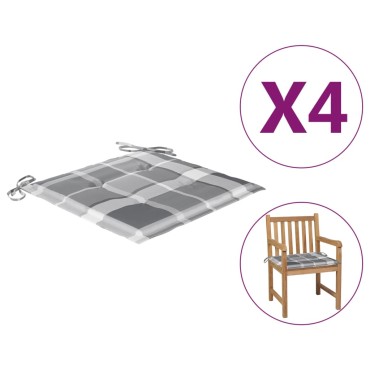 vidaXL Μαξιλάρια Καρέκλας 4τεμ Γκρι Καρό 50x50x3cm Ύφασμα Oxford