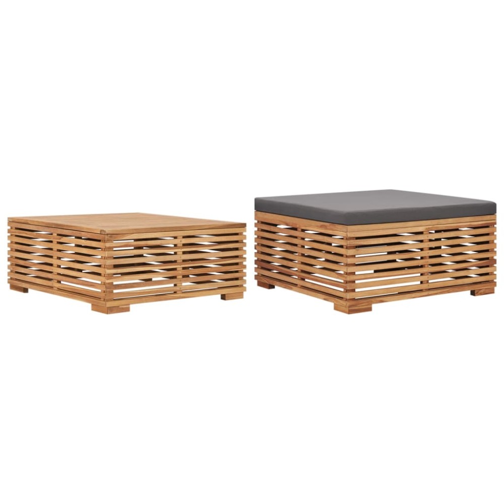 vidaXL Σετ Τραπέζι Κήπου & Υποπόδιο Μασίφ Ξύλο Teak με Γκρι Μαξιλάρι 70x70x31cm