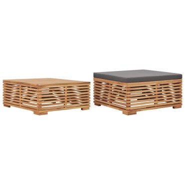 vidaXL Σετ Τραπέζι Κήπου & Υποπόδιο Μασίφ Ξύλο Teak με Γκρι Μαξιλάρι 70x70x31cm