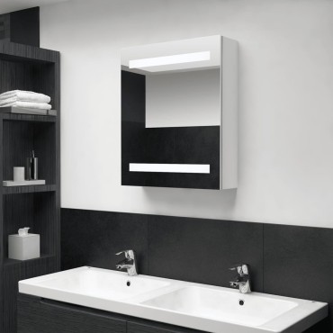 vidaXL Καθρέφτης Μπάνιου με Ντουλάπι & LED Λαμπερό Λευκό 50x14x60cm 1 τεμ.