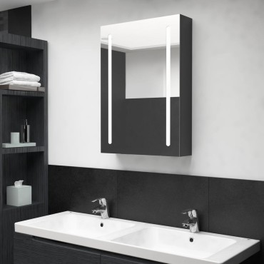vidaXL Καθρέφτης Μπάνιου με Ντουλάπι & LED Λαμπερό Μαύρο 50x13x70cm 1 τεμ.