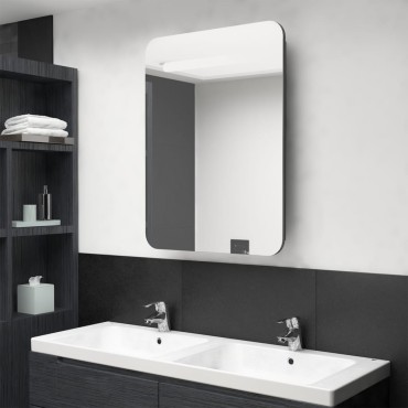 vidaXL Ντουλάπι Μπάνιου με Καθρέφτη & LED Γυαλ. Γκρι 60x11x80cm 1 τεμ.