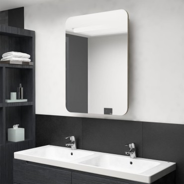 vidaXL Καθρέφτης Μπάνιου με Ντουλάπι & Φωτισμό LED Δρυός 60x11x80cm 1 τεμ.