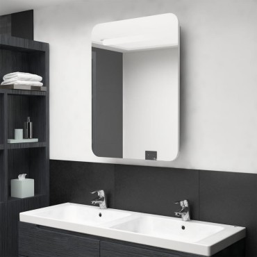 vidaXL Καθρέφτης Μπάνιου με Ντουλάπι & LED Λευκό/Δρύς 60x11x80cm 1 τεμ.