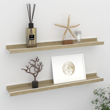 vidaXL Ράφια Τοίχου 2 τεμ. Λευκό και Sonoma Δρυς 60x9x3cm
