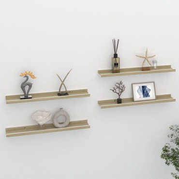 vidaXL Ράφια Τοίχου 4 τεμ. Λευκό και Sonoma Δρυς 60x9x3cm