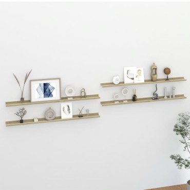 vidaXL Ράφια Τοίχου 4 τεμ. Λευκό και Sonoma Δρυς 115x9x3cm