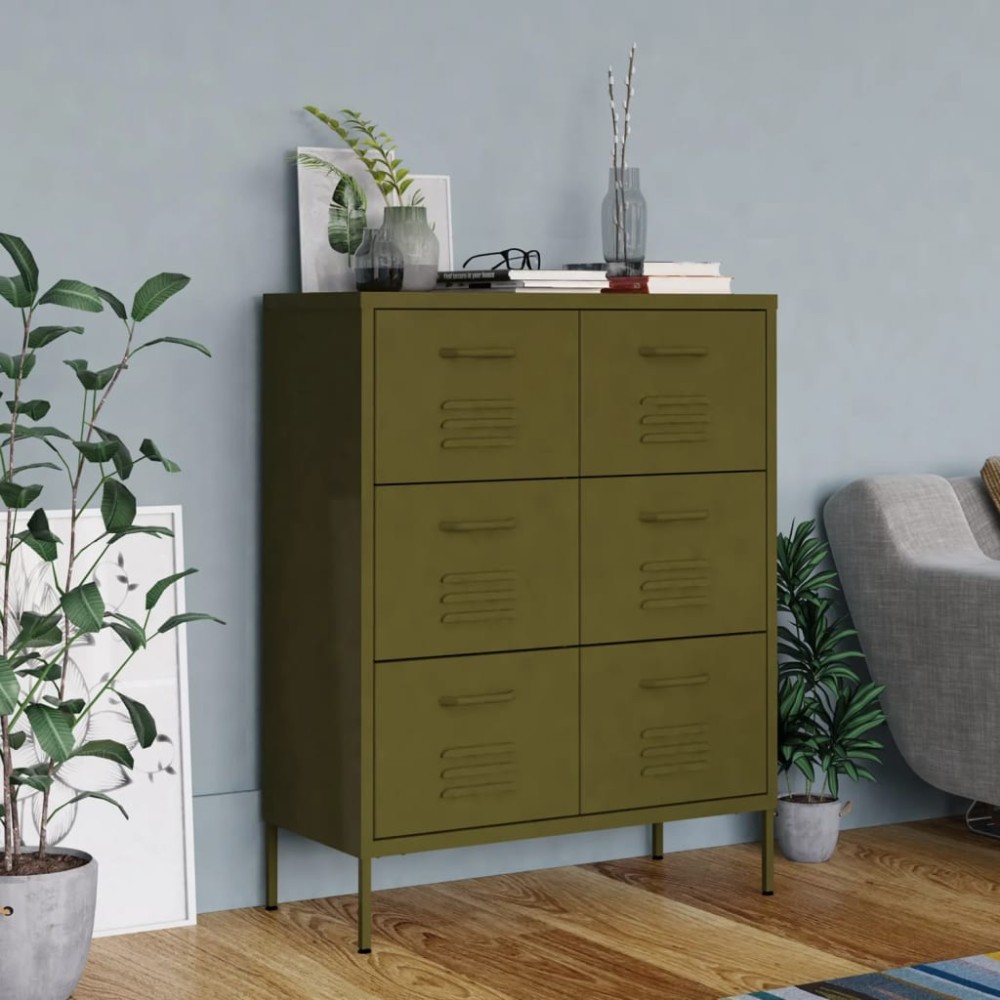 vidaXL Συρταριέρα Πράσινο Λαδί 80x35x101,5cm από Ατσάλι 1 τεμ.