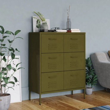 vidaXL Συρταριέρα Πράσινο Λαδί 80x35x101,5cm από Ατσάλι 1 τεμ.
