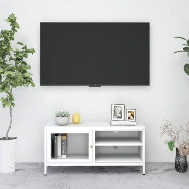vidaXL Έπιπλο Τηλεόρασης Λευκό 90x30x44cm από Ατσάλι και Γυαλί