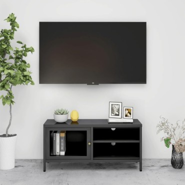 vidaXL Έπιπλο Τηλεόρασης Ανθρακί 90x30x44cm από Ατσάλι και Γυαλί