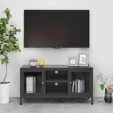 vidaXL Έπιπλο Τηλεόρασης Ανθρακί 105x35x52cm από Ατσάλι και Γυαλί