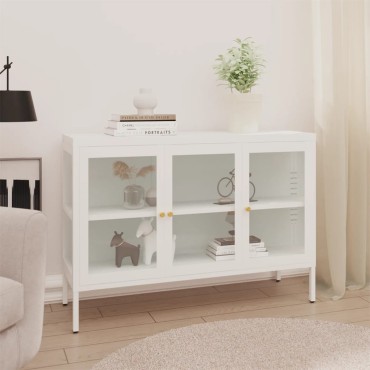 vidaXL Μπουφές Λευκός 105x35x70cm από Ατσάλι και Γυαλί 1 τεμ.