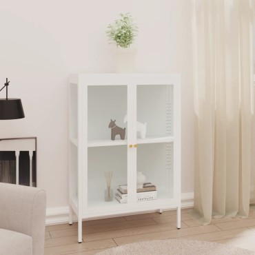vidaXL Μπουφές Λευκός 75x35x105cm από Ατσάλι και Γυαλί 1 τεμ.