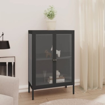 vidaXL Μπουφές Ανθρακί 75x35x105cm από Ατσάλι και Γυαλί 1 τεμ.