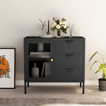 vidaXL Μπουφές Ανθρακί 75x35x70cm από Ατσάλι και Ψημένο Γυαλί 1 τεμ.