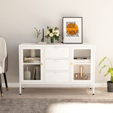 vidaXL Μπουφές Λευκός 105x35x70cm από Ατσάλι και Ψημένο Γυαλί 1 τεμ.