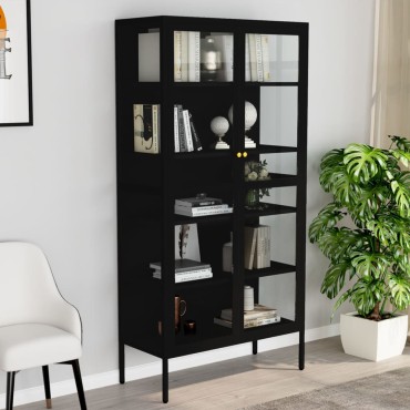 vidaXL Ντουλάπα Βιτρίνας Μαύρη 90x40x180cm Ατσάλι / Ψημένο Γυαλί 1 τεμ.