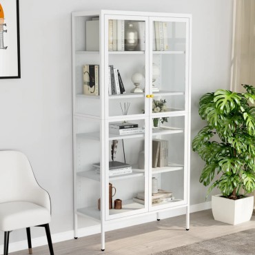 vidaXL Ντουλάπα Βιτρίνας Λευκή 90x40x180cm Ατσάλι / Ψημένο Γυαλί 1 τεμ.