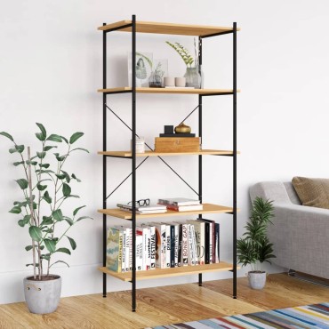 vidaXL Ραφιέρα 5 Επιπέδων Μαύρη και Δρυς 80x40x163cm 1 τεμ.