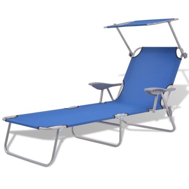 vidaXL Ξαπλώστρα Μπλε Ατσάλινη με Σκίαστρο 58x189x27cm 1 τεμ.