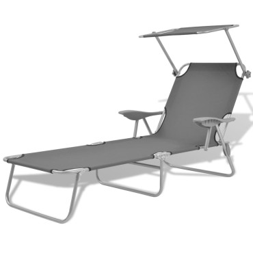 vidaXL Ξαπλώστρα Γκρι Ατσάλινη με Σκίαστρο 58x189x27cm 1 τεμ.