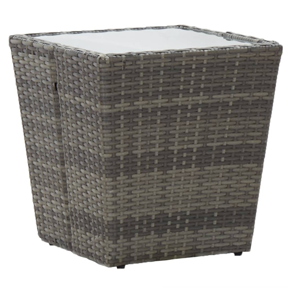 vidaXL Τραπέζι Βοηθητικό Γκρι 41,5x41,5x43cm Συνθ.Ρατάν/Ψημένο Γυαλί 1 τεμ.