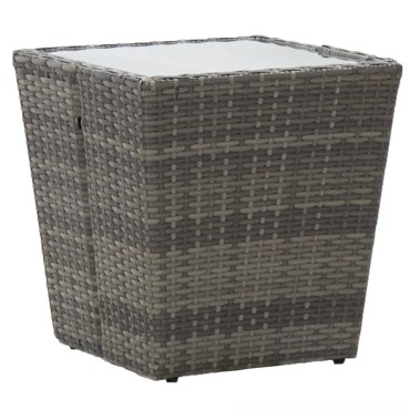 vidaXL Τραπέζι Βοηθητικό Γκρι 41,5x41,5x43cm Συνθ.Ρατάν/Ψημένο Γυαλί 1 τεμ.