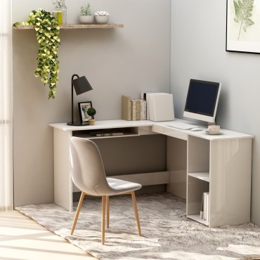 vidaXL Γραφείο Γωνιακό Γυαλιστερό Λευκό 120x140x75cm Επεξ. Ξύλο 1 τεμ.