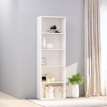 vidaXL Βιβλιοθήκη με 5 Ράφια Λευκή 60x30x189cm από Επεξ. Ξύλο 1 τεμ.